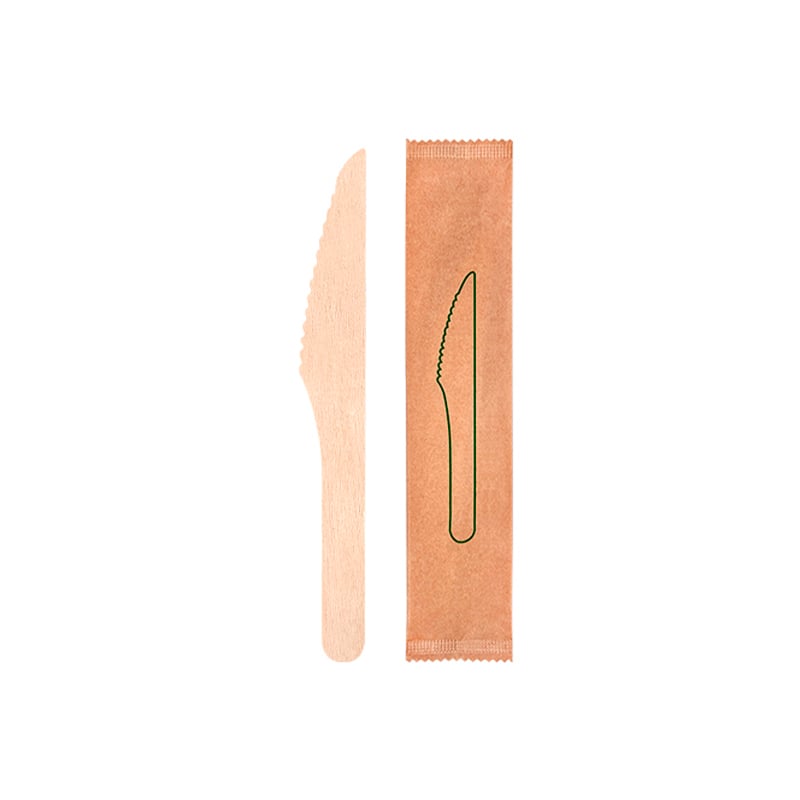 Individually wrapped disposable wooden knife