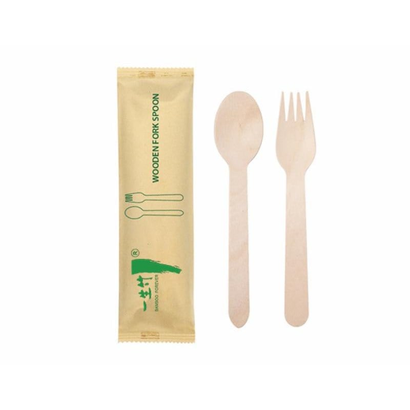2-in-1 disposable wooden cutlery kit: spoon + fork