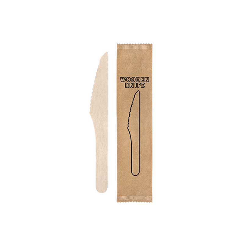Individually wrapped disposable wooden knife