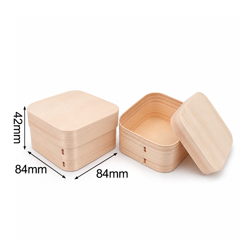 Rounded Square Veneer Wood Box With Lid
