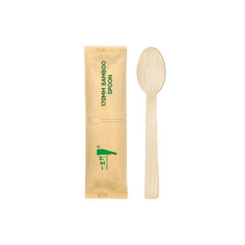 Individually wrapped disposable bamboo spoon