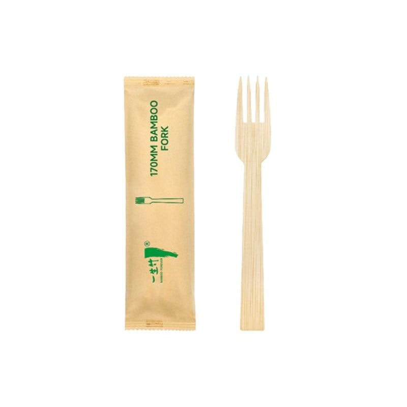 Individually wrapped disposable bamboo fork