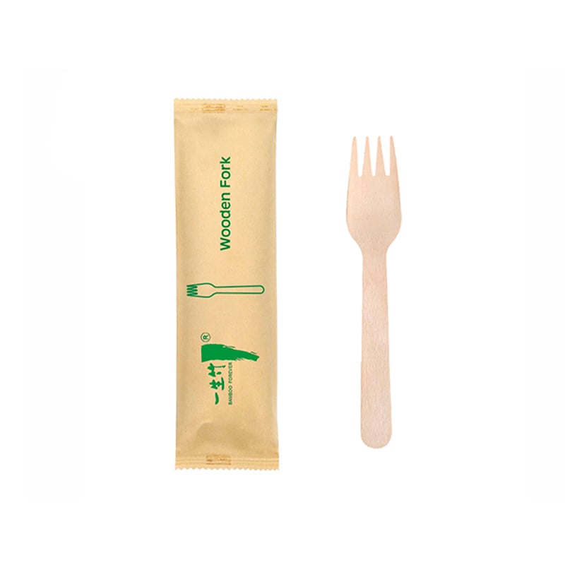 Individually wrapped disposable wooden fork