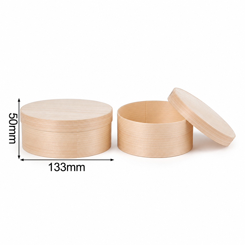 Round Veneer Wood Box With Lid 5.24