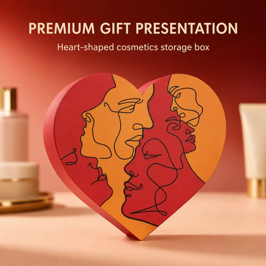 product customized fashion heart shape skincare set insert nail polish oil cosmetics with hot foil embossing paper packaging box-2