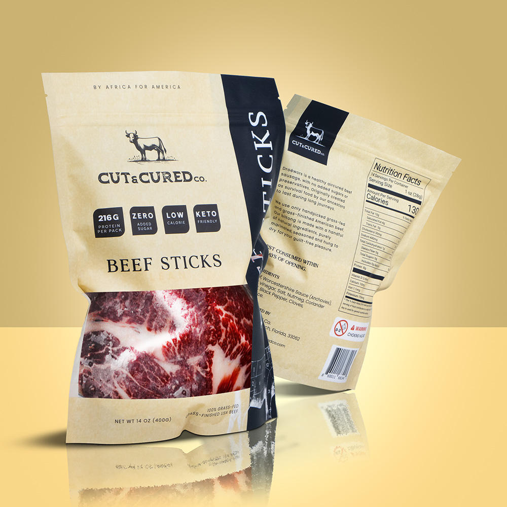 Custom Printed Resealable Leak-Proof Meat Plastic Bags Stand-up Pouch with Window for Beef Jerky Steak Packaging Food Safe