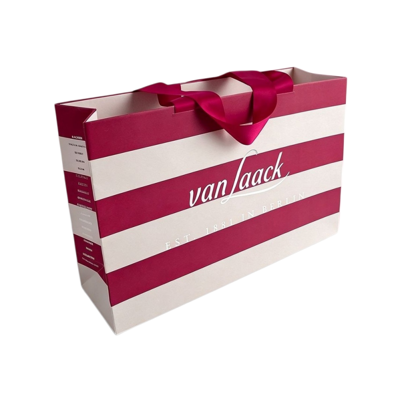 Birthday Gift Recyclable Custom Logo Printed Eco Friendly Varnishing Shoulder Length Ribbon Handle Paper Shopping Bag
