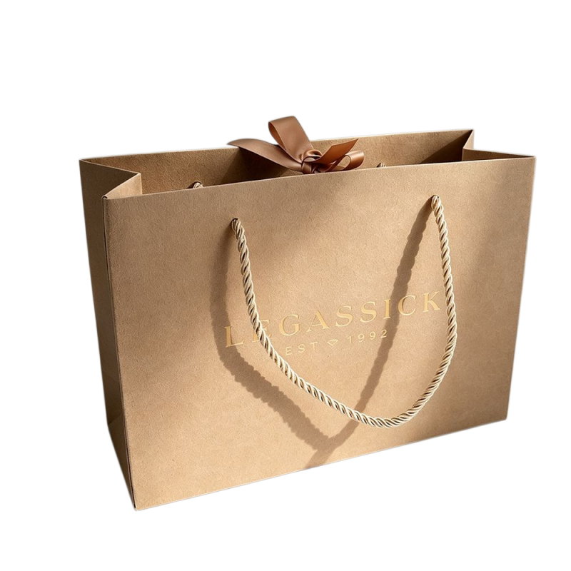 Promotional Event Recyclable Custom Printed Varnishing Shoulder Length Ribbon Handle Paper Board Shopping Bag