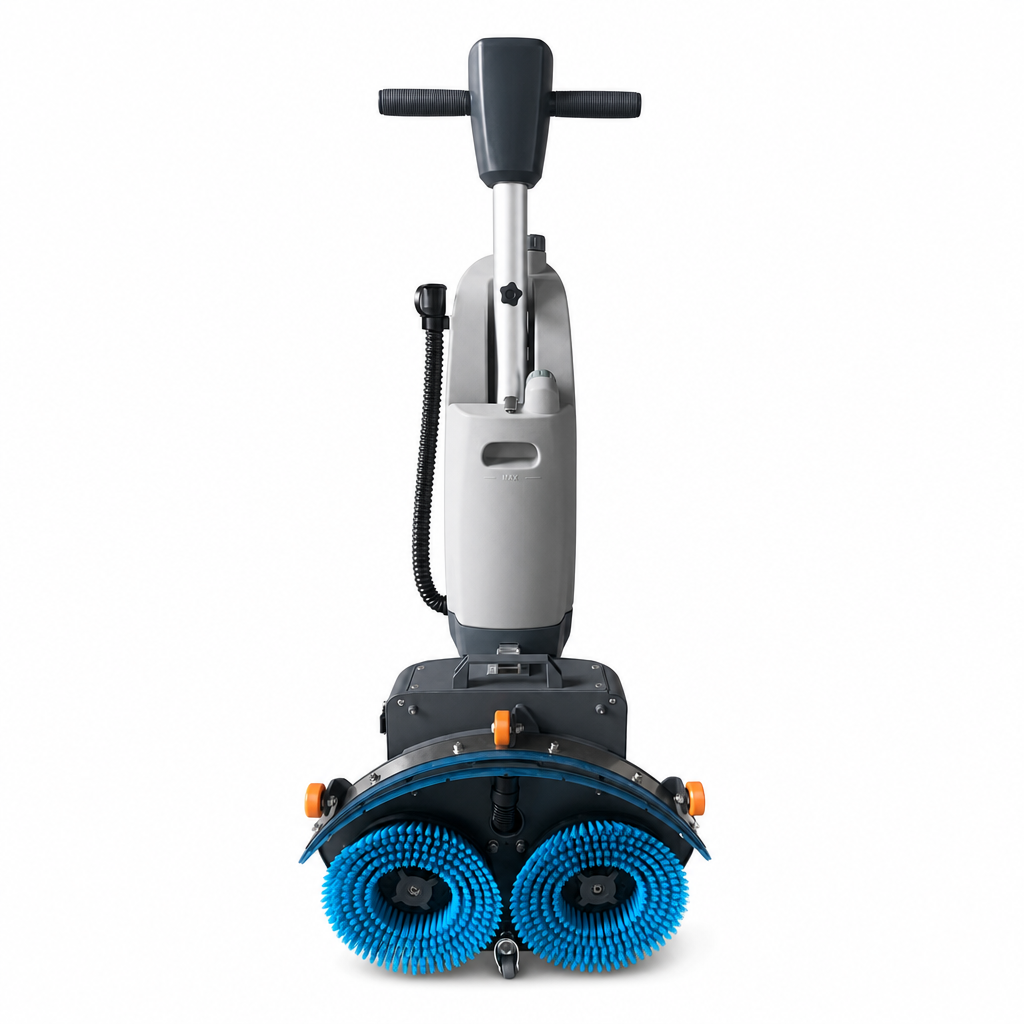 T1 Portable 17kg Walk Behind Floor Scrubber Cordless 430mm Dual Brush Battery Operated Floor Cleaning Machine for Commercial