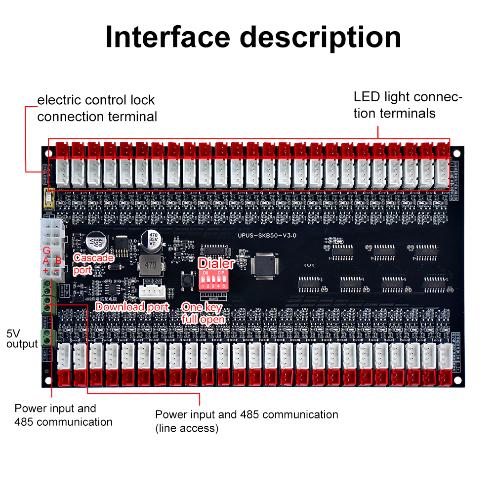 Factory Direct 50 Channels Lock Control Board RS485 Interface 1-Year Warranty PCBA Manufacturer