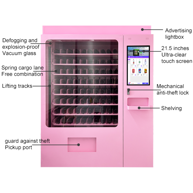 UPUS Pink Y-Axis Smart Vending Machine - Refrigerated, Anti-Theft, Customizable Shelves, Multi-Payment Support Factory Supply Cheap Mimi Beauty Vending Machine Touch Screen/ Cosmetics /Hair/eyelash /small Vending Machine
