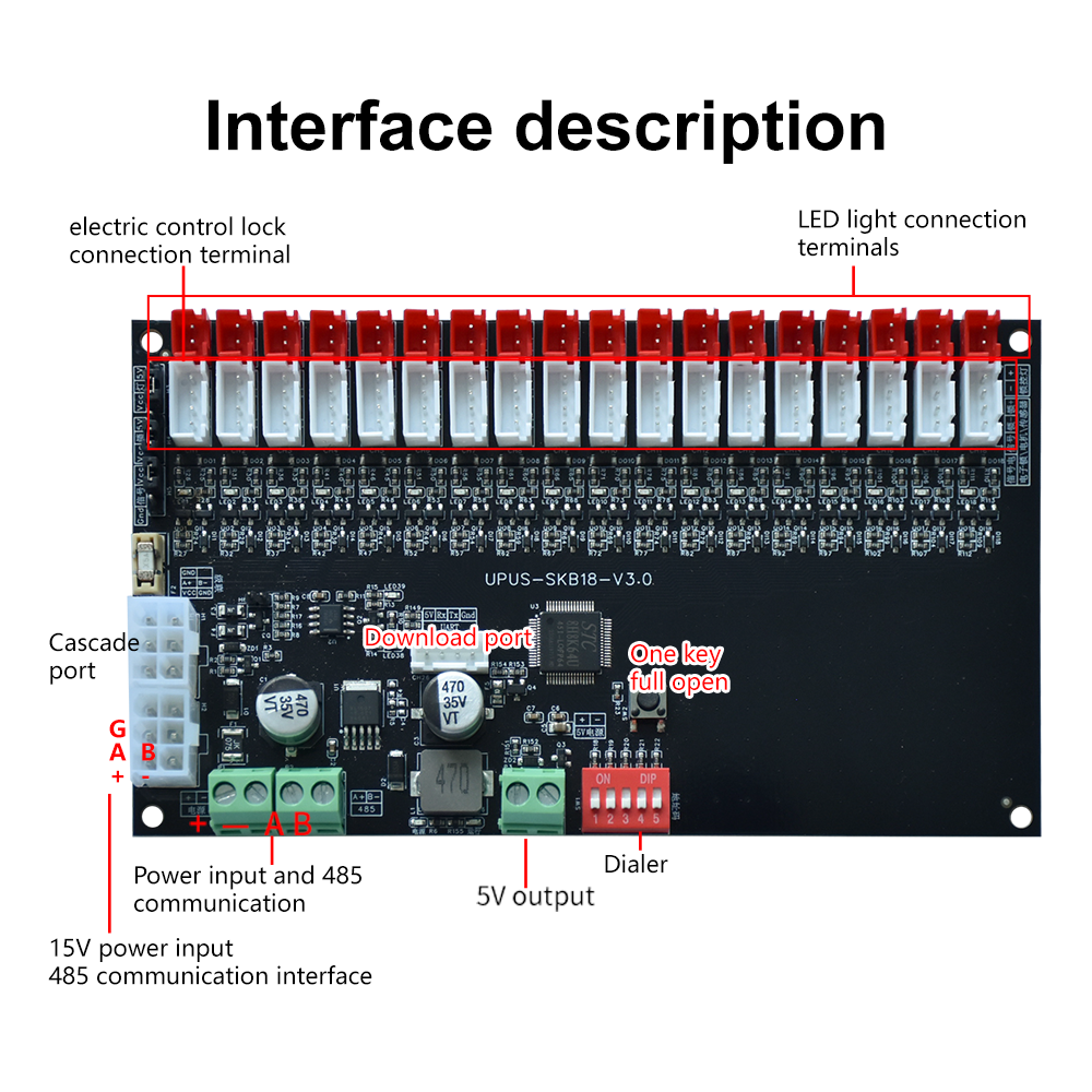 Hot Sale 18 Channel SKB18  Lock/Led Control Board for Smart LockerVending Machine Cabinet System Access Control Smart Board