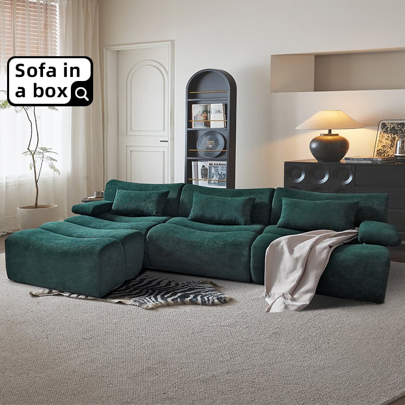 Living Room Olive Sage Green Velvet Couch L Shaped Sectional Sofa With Chaise