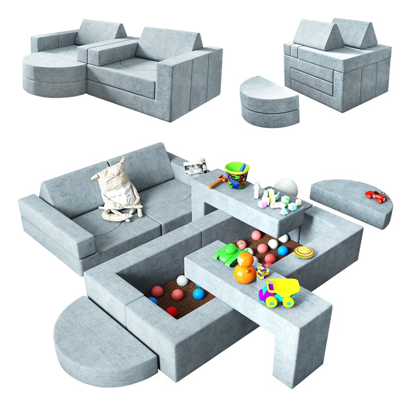 CertiPUR-US® Modular Kids Play Couch - Expandable Memory Foam, OEKO-TEX® Fabric, 16-Piece Set