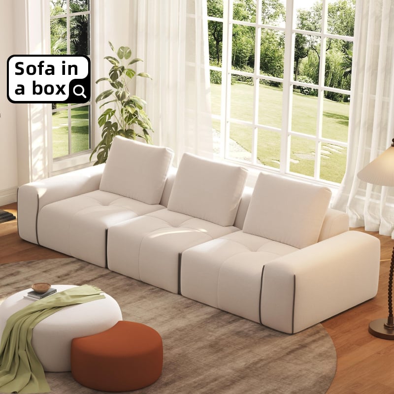 Comfortable White Cheap Modern 3 Seater Sofa Memory Foam Modular Couch in a Box