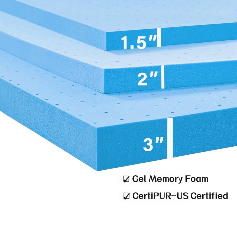 CertiPUR-US® Memory Foam Topper - 3 Inch, Queen/King, Cooling Gel & Pressure Relief