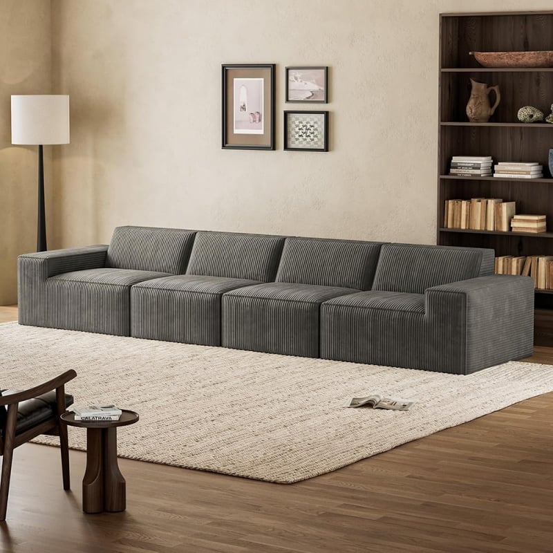 4 Seats Luxury Corduroy Large Cloud Modern Modular Sectional Compressed Sofa Couch Set