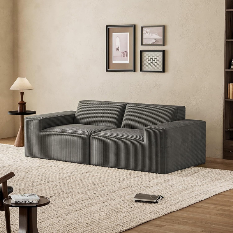 2 Seaters Corduroy Memory Foam Compressed Sectional Sofa in a Box