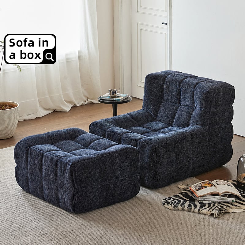 Vacuum-Compressed Couch Armless Single Recliner Bean Bag Sofa Chair with Ottoman