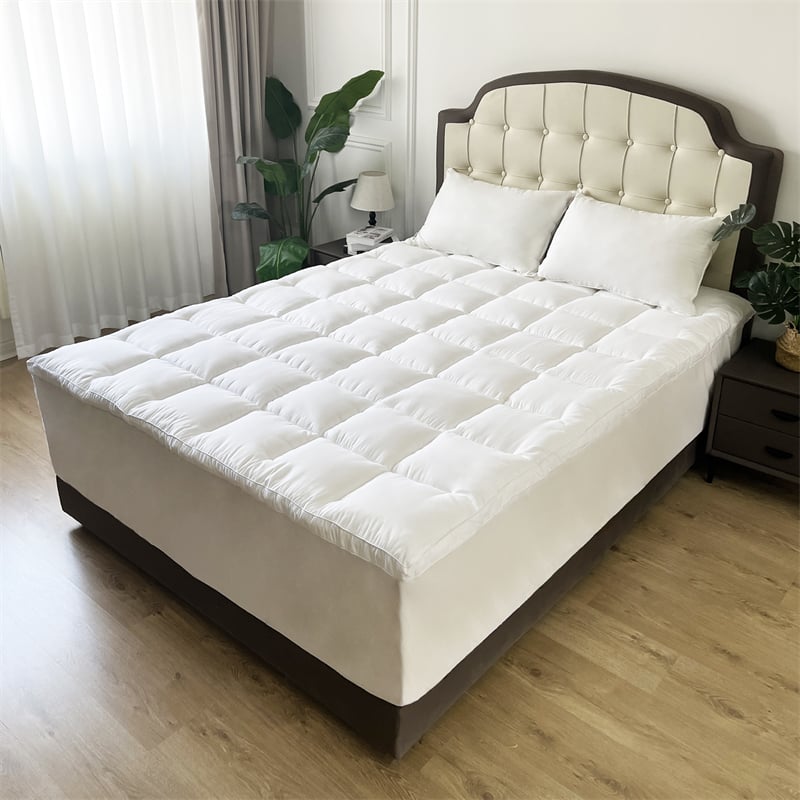 Microfiber Single-Needle Quilted Mattress Topper - Queen/King, OEKO-TEX® Certified, Hypoallergenic & Breathable