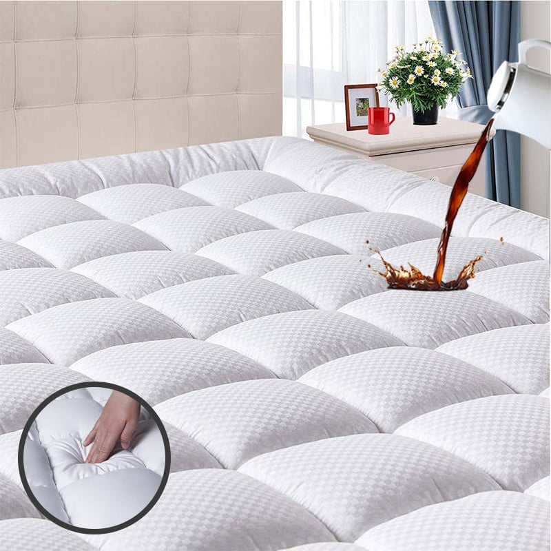 Single-Needle Quilted Mattress Topper - Queen/King, OEKO-TEX Certified Microfiber & Dual Fill