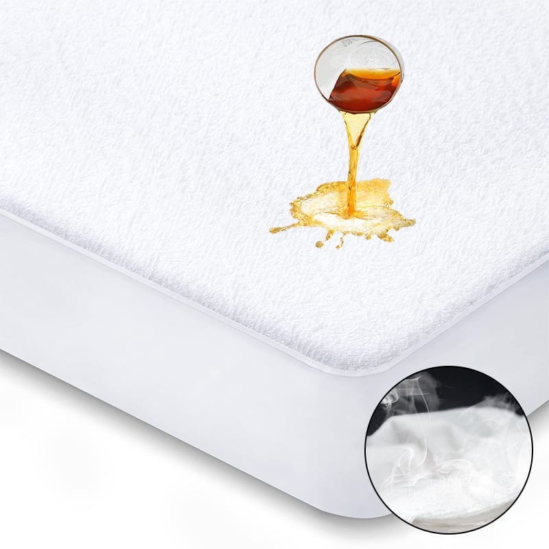 Eco-friendly Terry Waterproof Mattress Protector - Queen/King, OEKO-TEX/GRS Certified Bamboo Blend