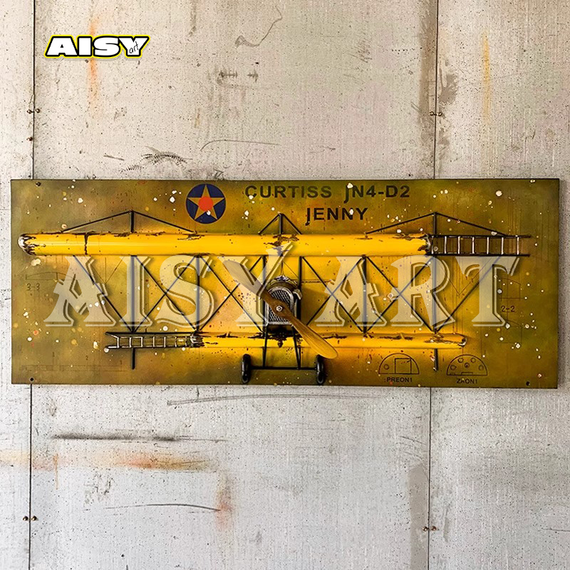 Vintage Handmade Metal Airplane Wall Art