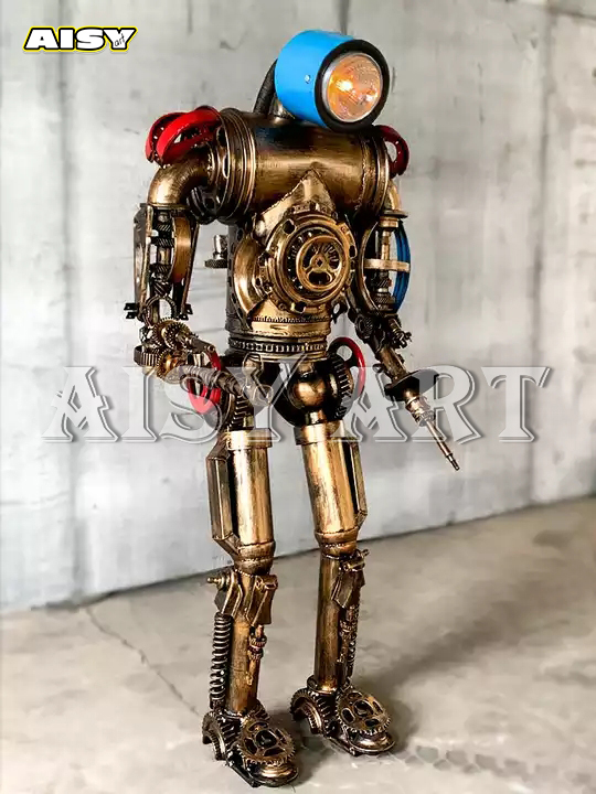 Life-Size Industrial Steampunk Robot Sculpture