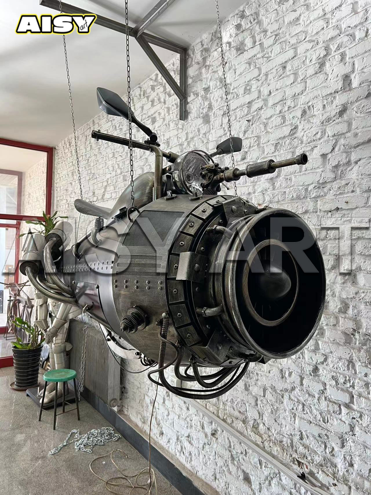 Vintage Industrial Style Metal Space Motorcycle Model