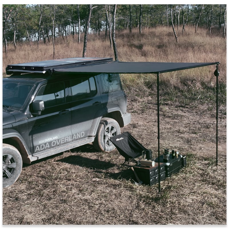 Weichschalen-Dachzelt mit 90°-Seitenvordach für Outdoor-Camping