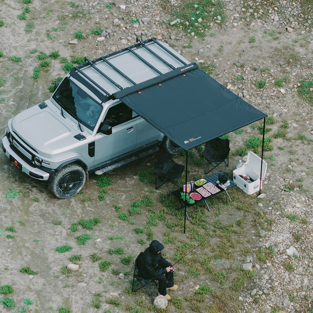 Tenda de Camping ao Ar Livre com Capa Macia e Marquise Lateral a 90°