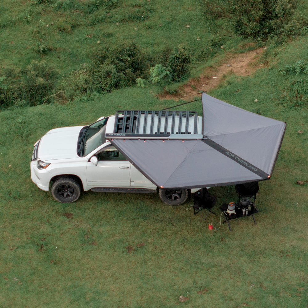 terénní hliníkový přístřešek 4×4 s rozsahem 270° s boční stěnou