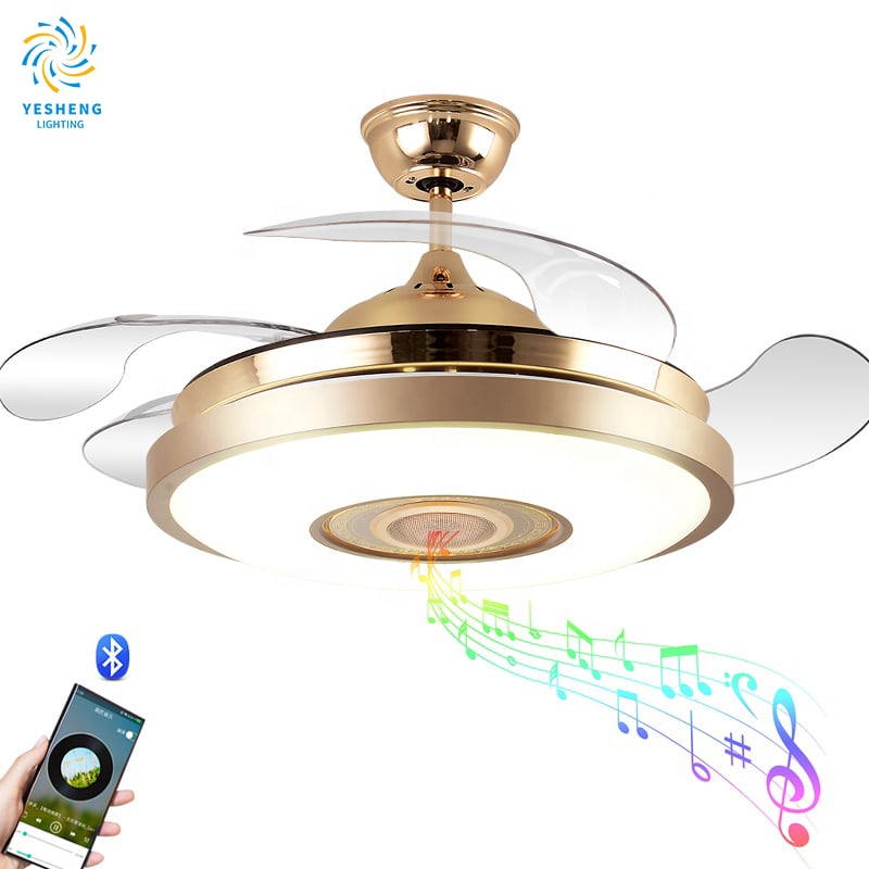 Beautiful Gold Modern Remote Control Fan Lamp Ceiling Mounted Interior Fan Lamp Ceiling Fan with Light for Island Bedroom