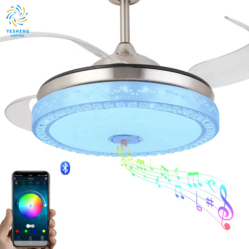 RGB LED Chandelier Ceiling Fans with Lights and Remote Chandelier Fan and Light bluetooth Music Player Chandelier Fan with Lamp