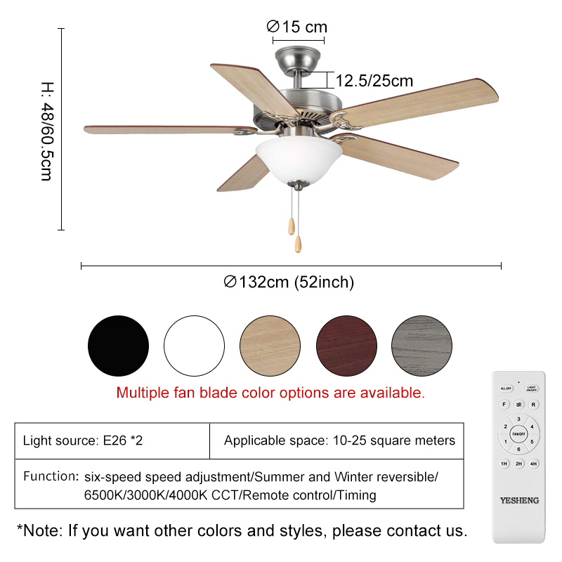 C052 Ceiling Fan for Bedroom with Light & Overhead Fans with Lights