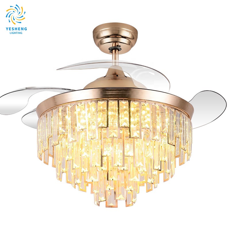 42 Inch 3-Color Crystal Ceiling Fan Chandelier with Remote 754G Flush Mount Fan with DC Motor Switch Type Remote Control