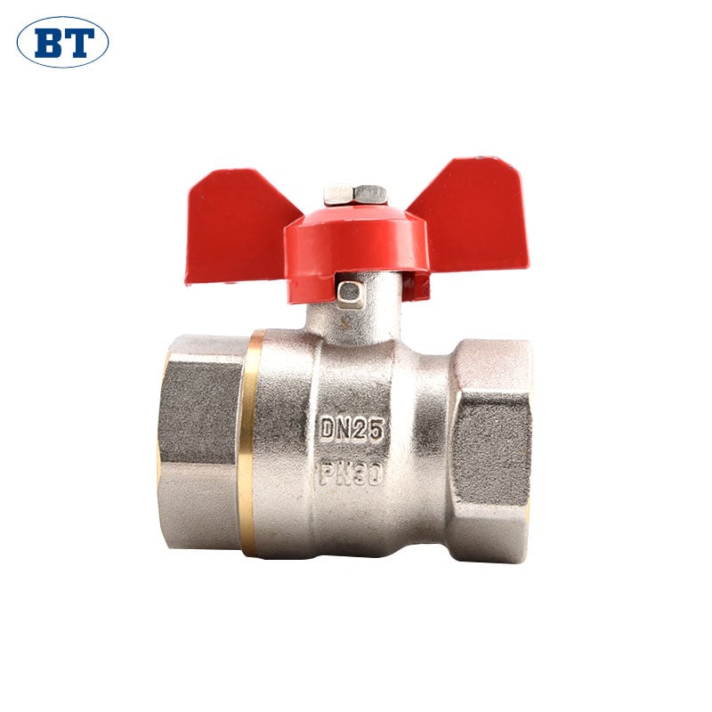 Full Bore Nickel Plated Brass Ball Valve with Butterfly Handle