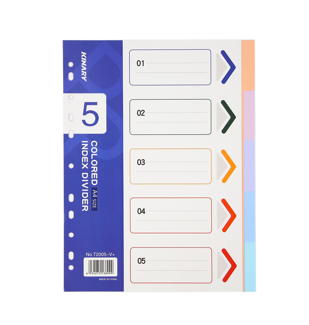 T2005-V+ | A4 Poly Assorted Color 5-Index Divider