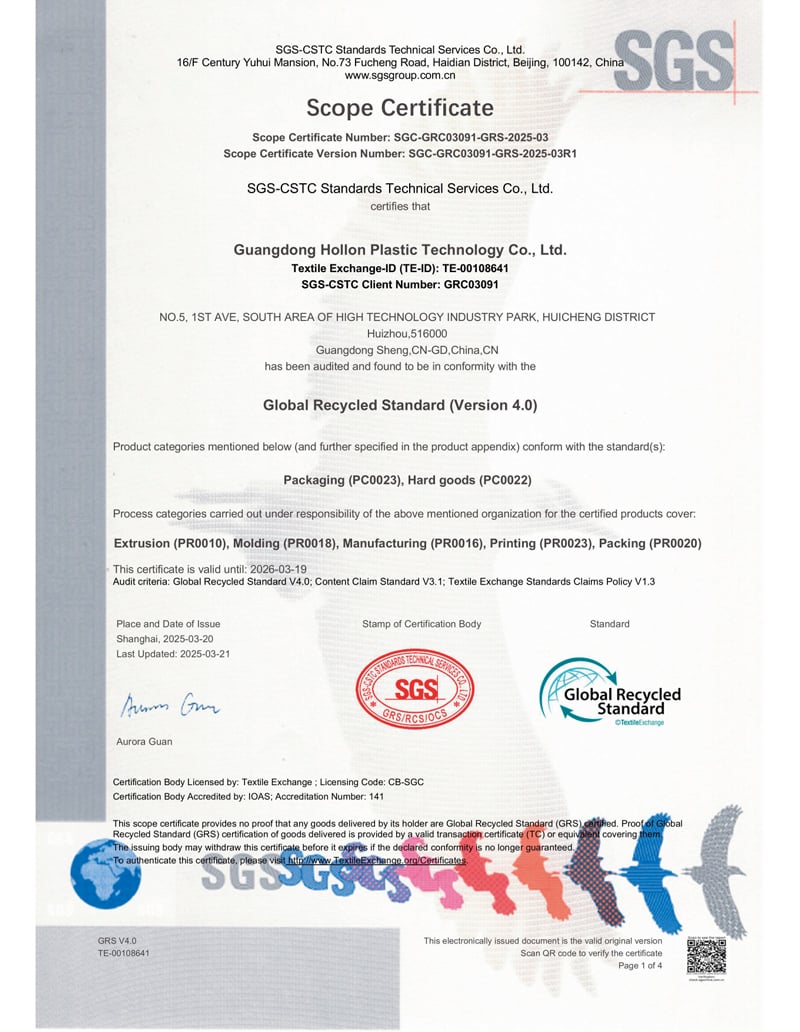 The authority of GRS (Global Recycled Standard) certification  comes from the following aspects