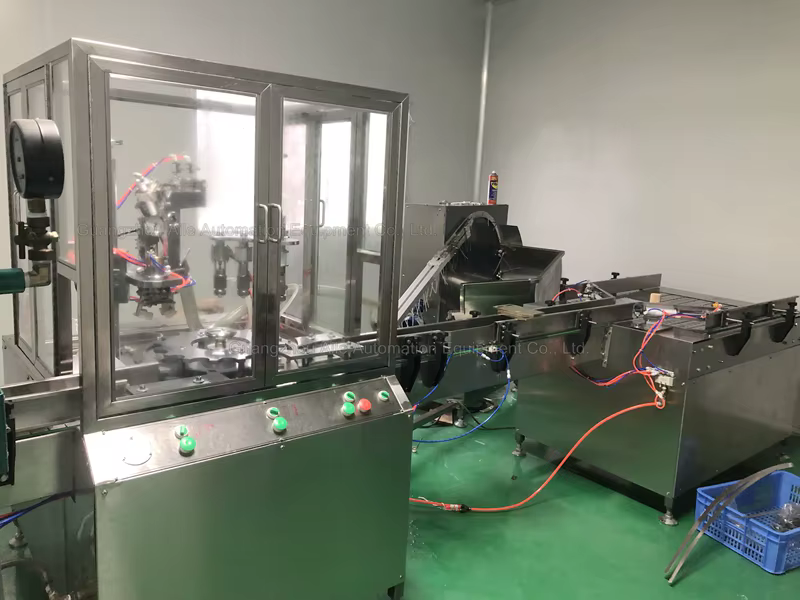 product cost effective industrial filling line equipment for cosmetic chemical products aerosol cans valve feeding machine-4