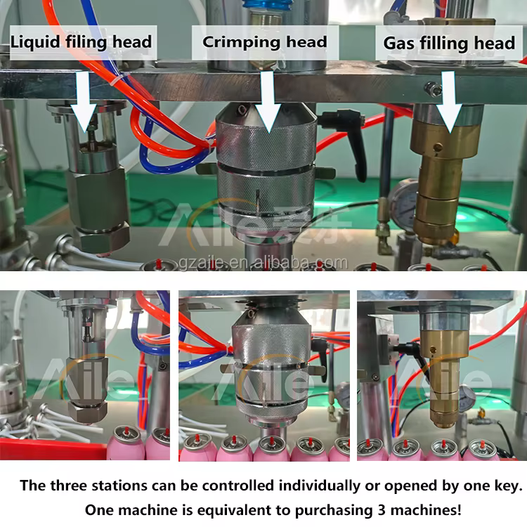 Semi Automatic Body Spray Filling Machine Aerosol 4 in 1spray Paint Filling Machine factory