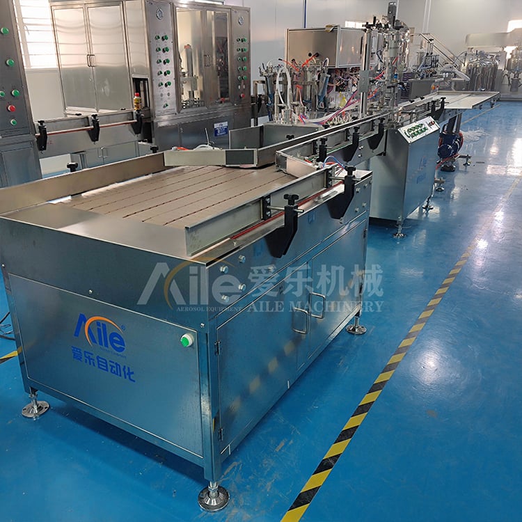 Automated aerosol can filling machine manufacturing line