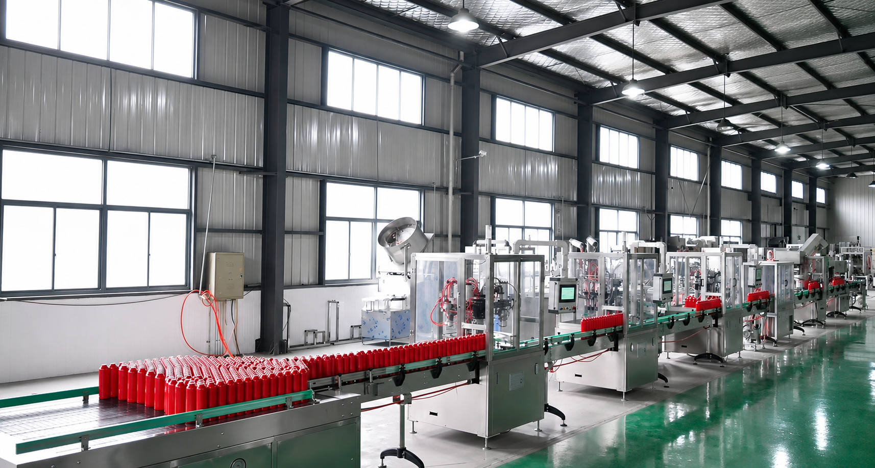 Complete automatic aerosol fire extinguisher production line running in factory