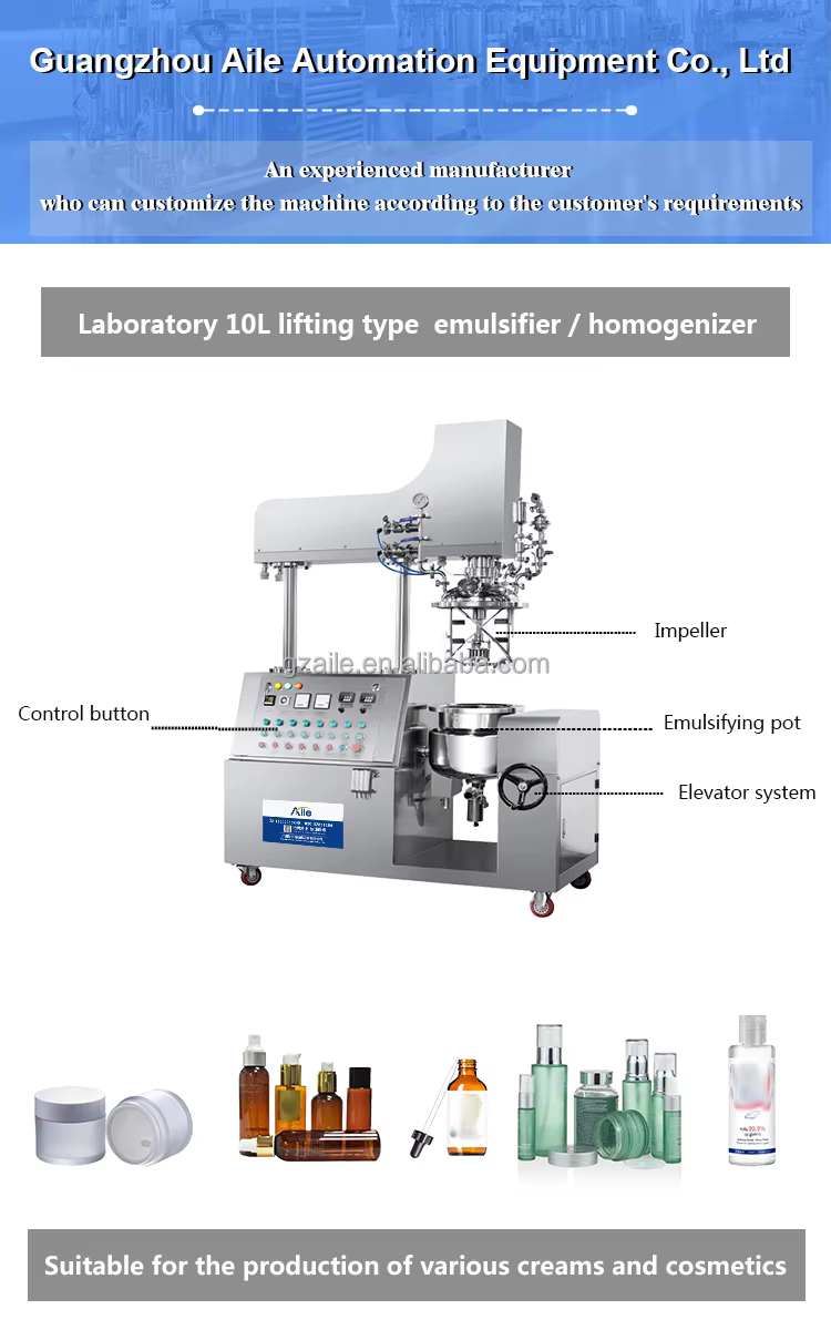 10L Automatic Laboratory Cosmetic Lotion Vacuum Homogenizer Emulsifier for  Eye Cream factory