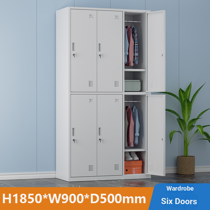 6 Door Wardrobe Safe Inside Lockable Multi-purpose Cupboards Clothing Cabinets Metal Lockers Steel Home Furniture Closets