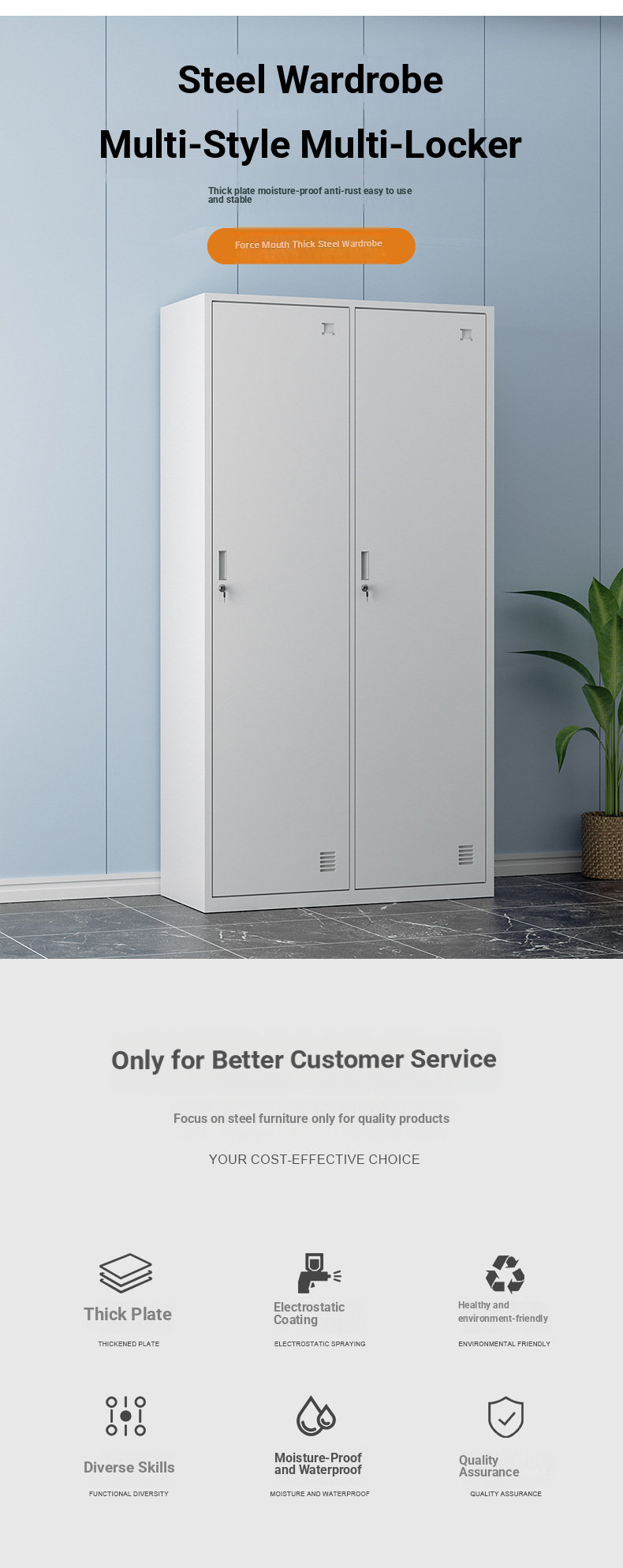 2 Door Steel Storage Locker Fully Assembled Classic Style Office Furniture Cupboard Gym Clothes Metal Wardrobe Changing Room