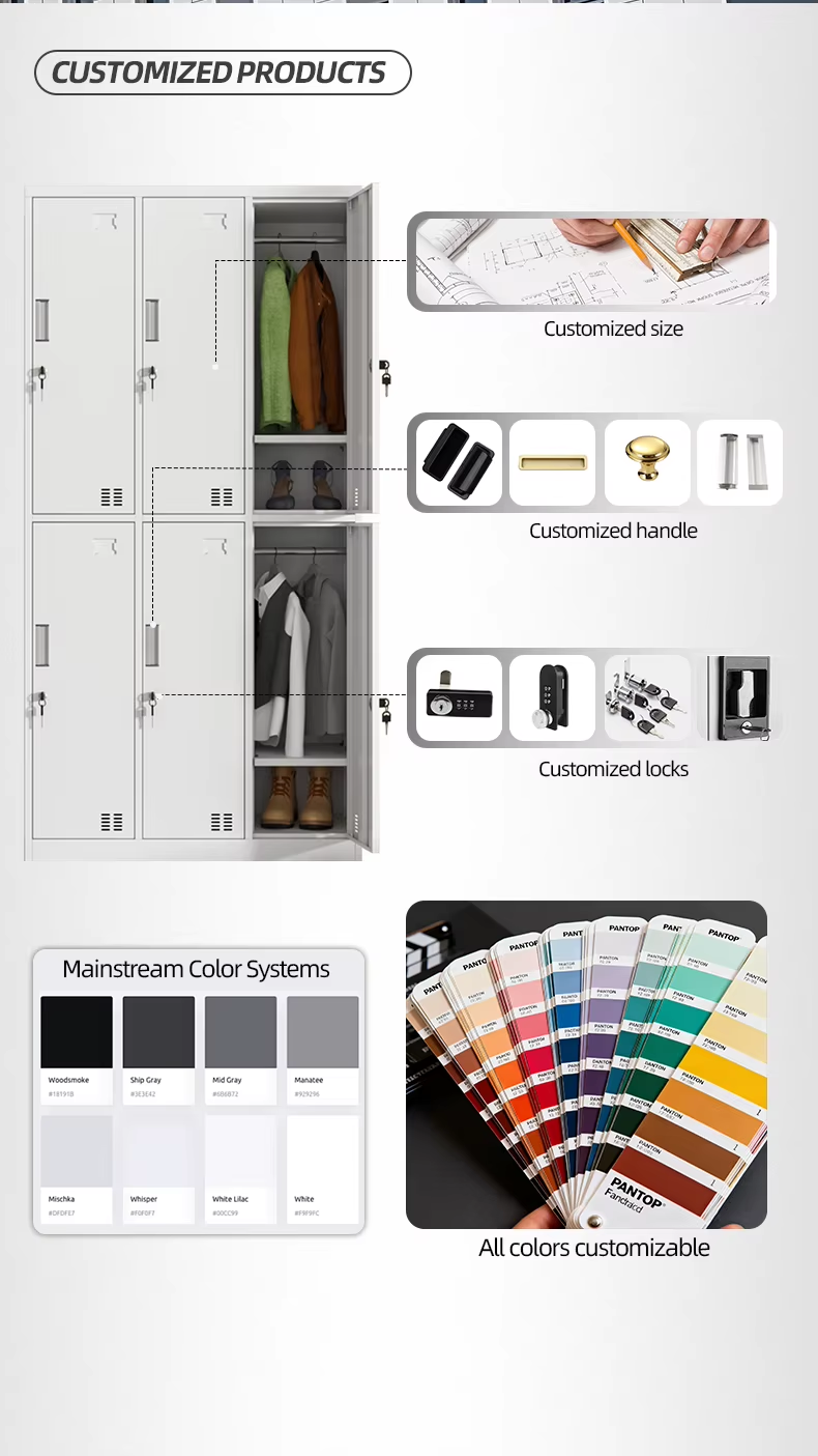 Customized 6-Door Steel Modern Multi-functional Save Space Storage Locker Gym School Office Staff Metal Changing Room Workshop