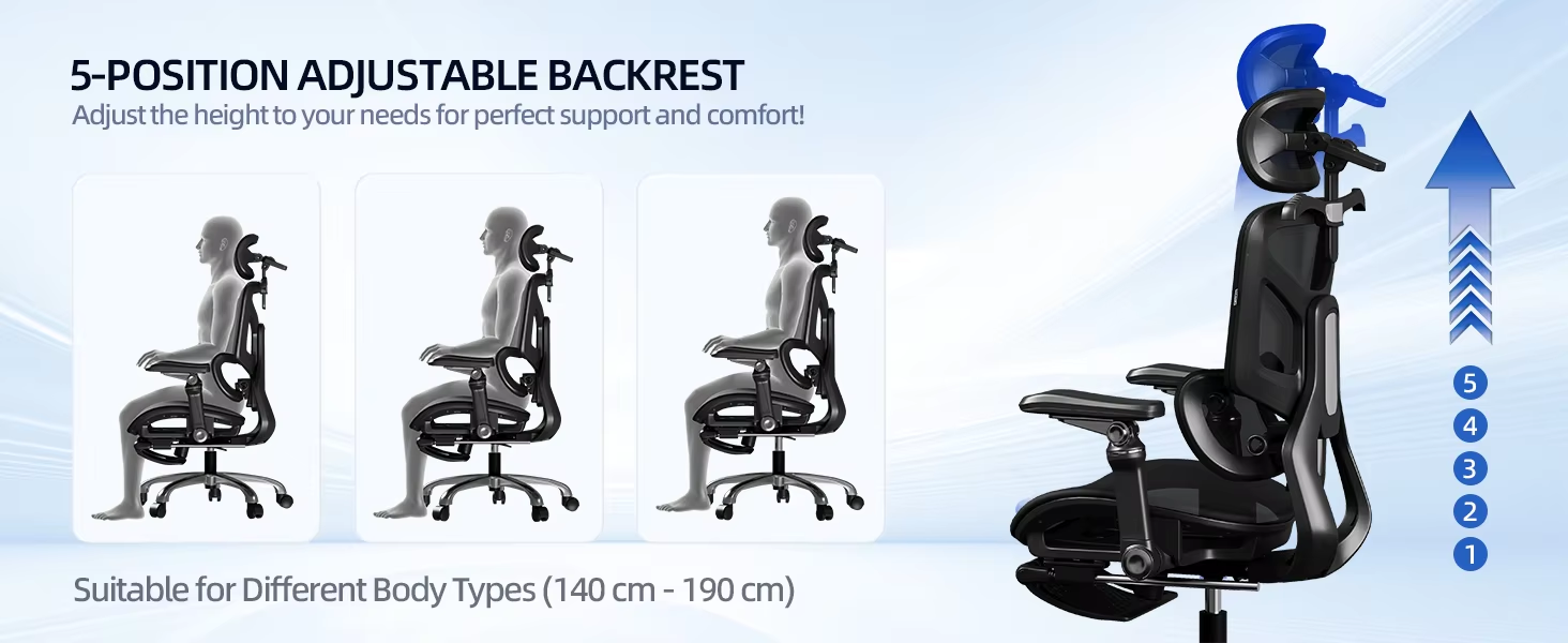 Computer Chair with Footrest and Headrest Ergonomic Office Chair for Long Sitting Adjustable Recliner Gaming Study Chair