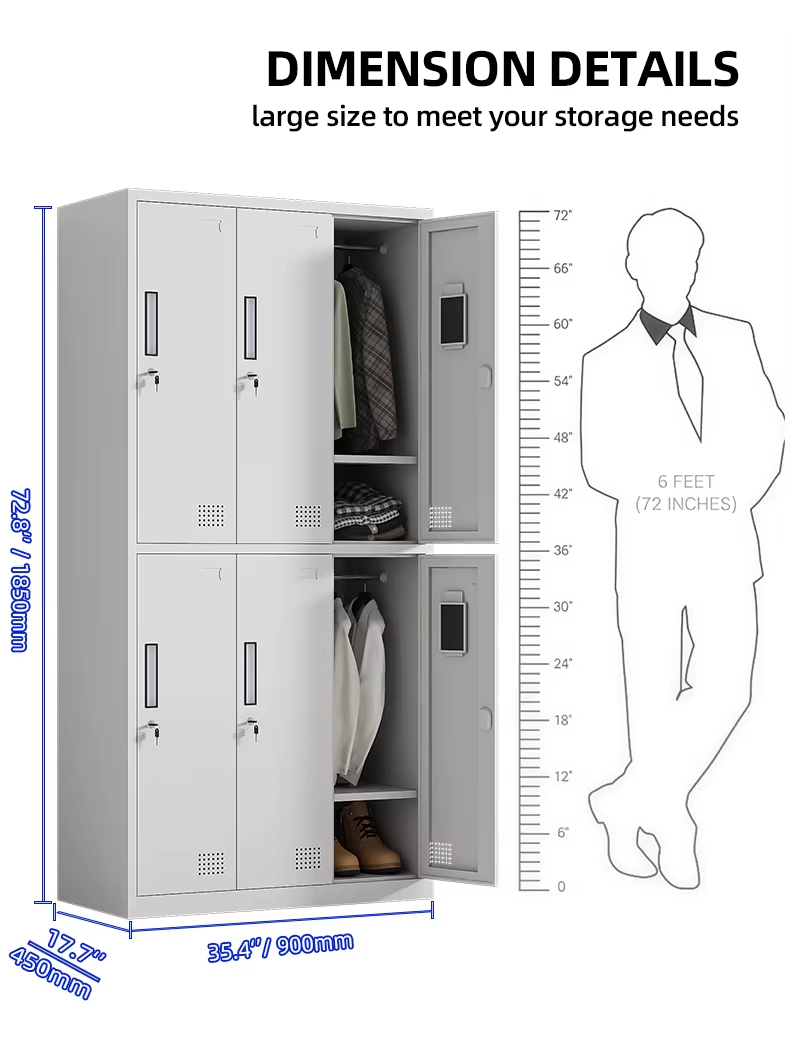 Customized 6-Door Steel Modern Multi-functional Save Space Storage Locker Gym School Office Staff Metal Changing Room Workshop