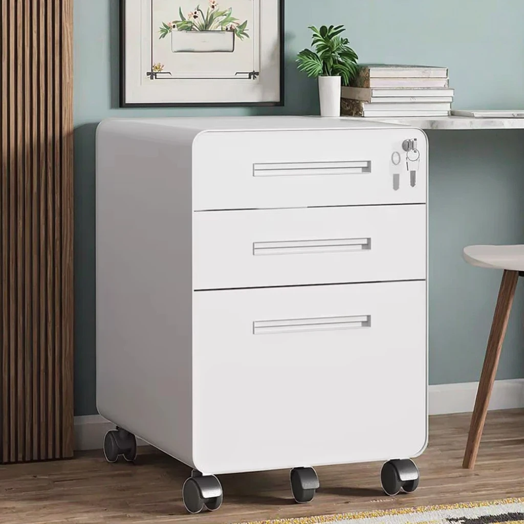3-Drawer Lockable Mobile File Cabinet, Under-Desk Rolling Metal Storage Cabinet with Anti-Tilt Design, Fully Assembled